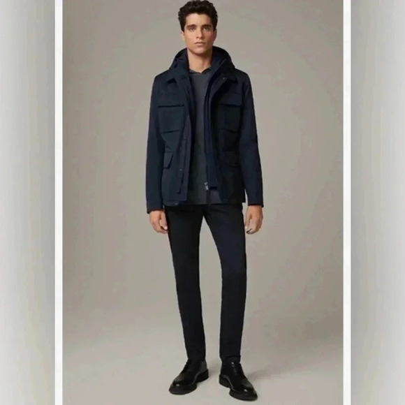 Strellson field navy casual utility blue snap  button long sleeve nylon jacket M - Picture 1 of 5